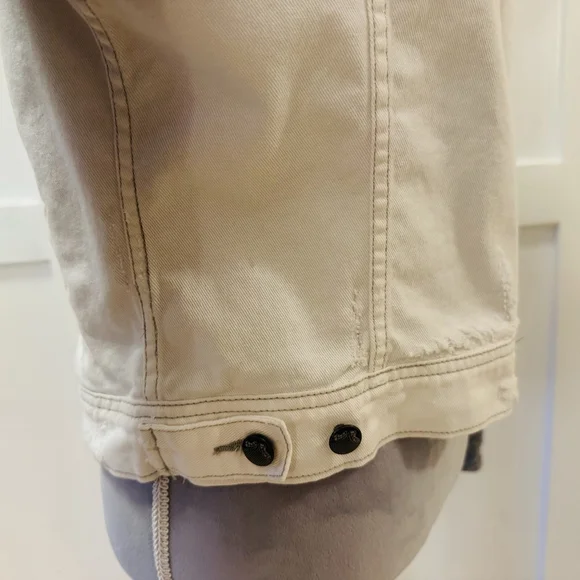 Free People Knit Sleeve Distressed Denim Jacket Size:M Removable Hood Women - Picture 13 of 13